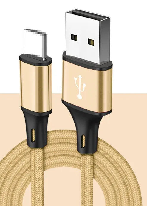 2-metre braided USB to TYPE C charging cable in five colour options for mobile phones