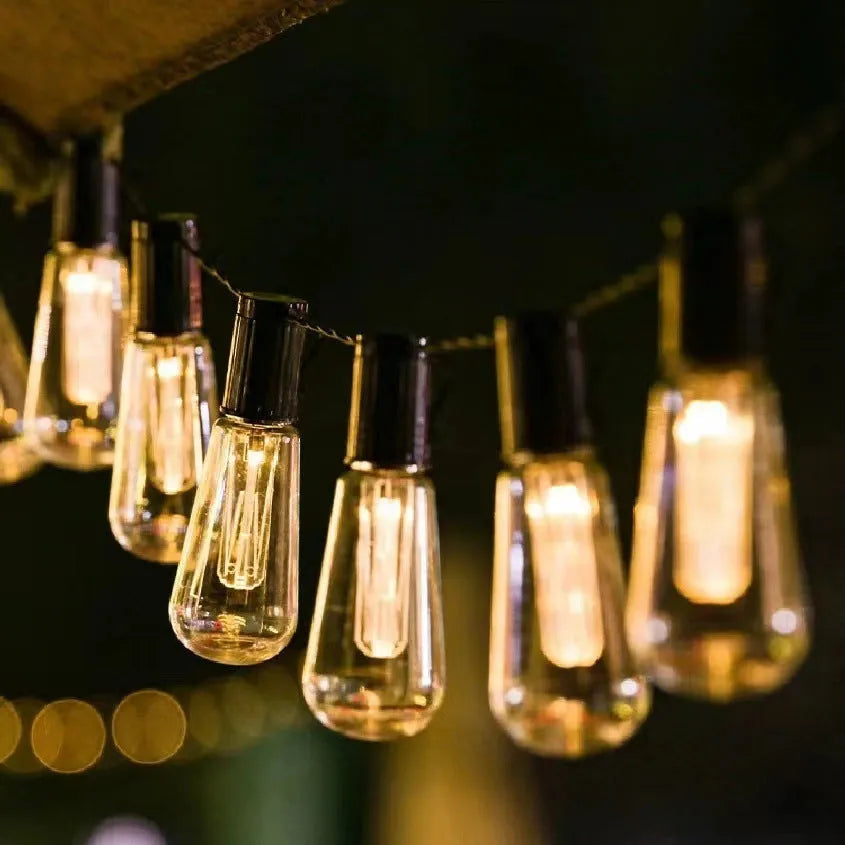 Outdoor retro bottle bulb string lights in garden decoration with waterproof IP55 rating
