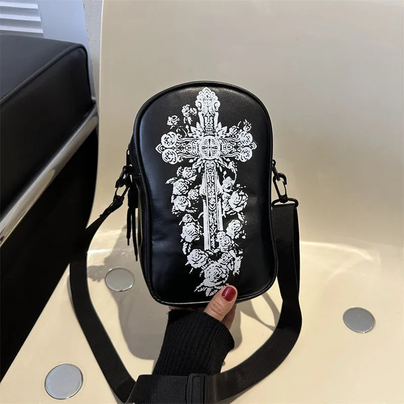 Halloween graffiti phone bag with pumpkin ghost bat print crossbody design
