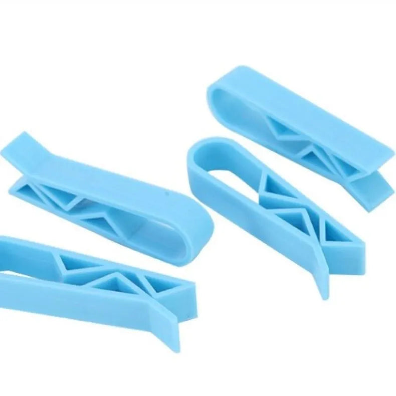 Pack of ten white plastic garbage bag fixing clips for the side of a trash can.