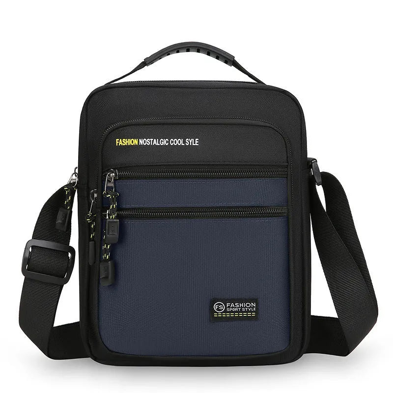 Men's crossbody bag in waterproof nylon with urban style and sewing thread details