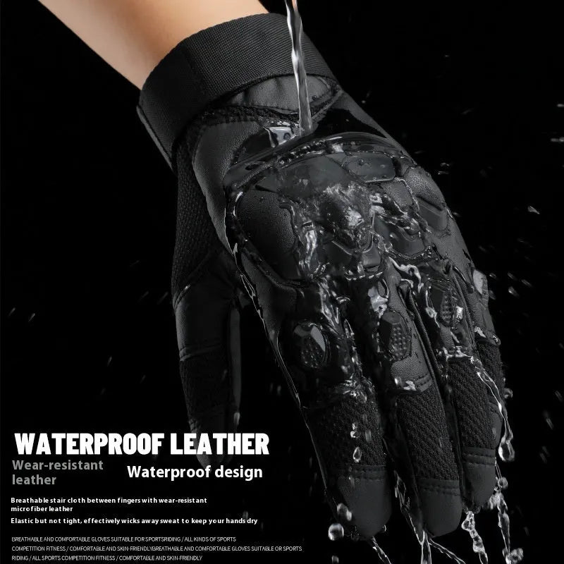Men's black tactical full finger gloves with touch screen capability on the fingertips.
