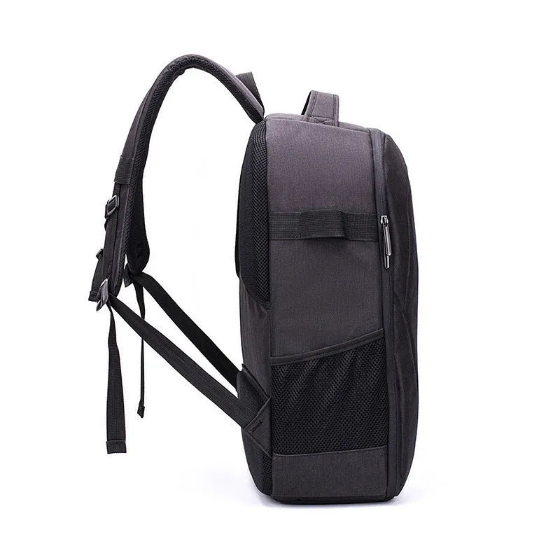 Black Oxford cloth drone backpack with multiple compartments for UAV equipment