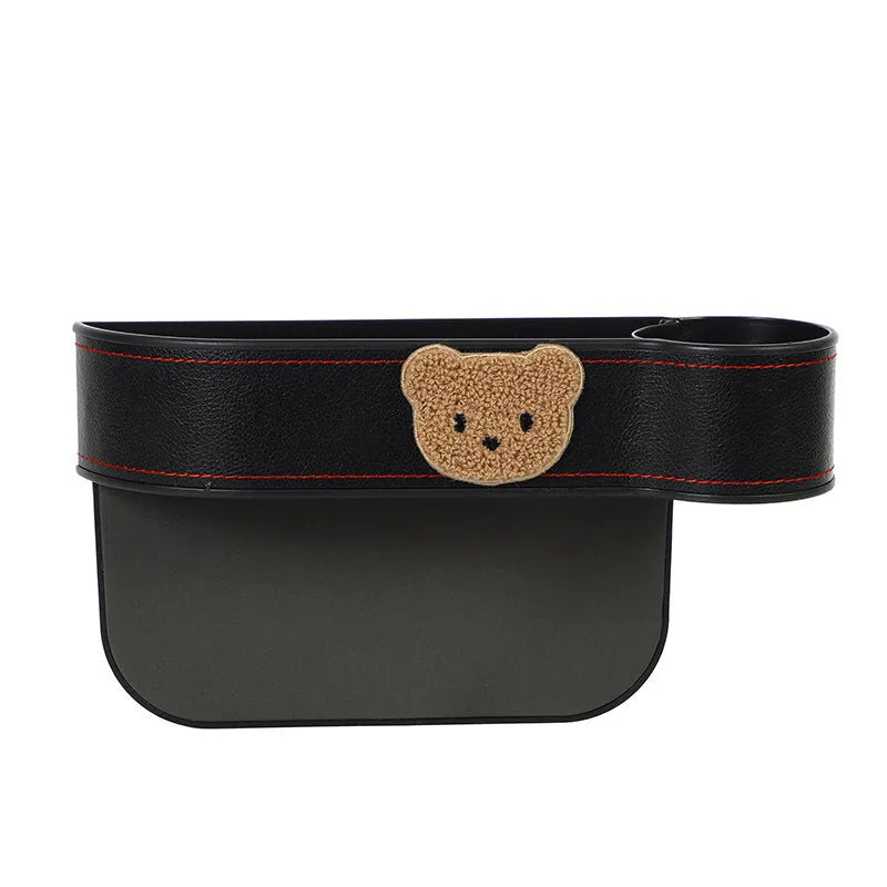Cartoon bear car seat gap storage box in PU leather with hanging design for vehicle organisation