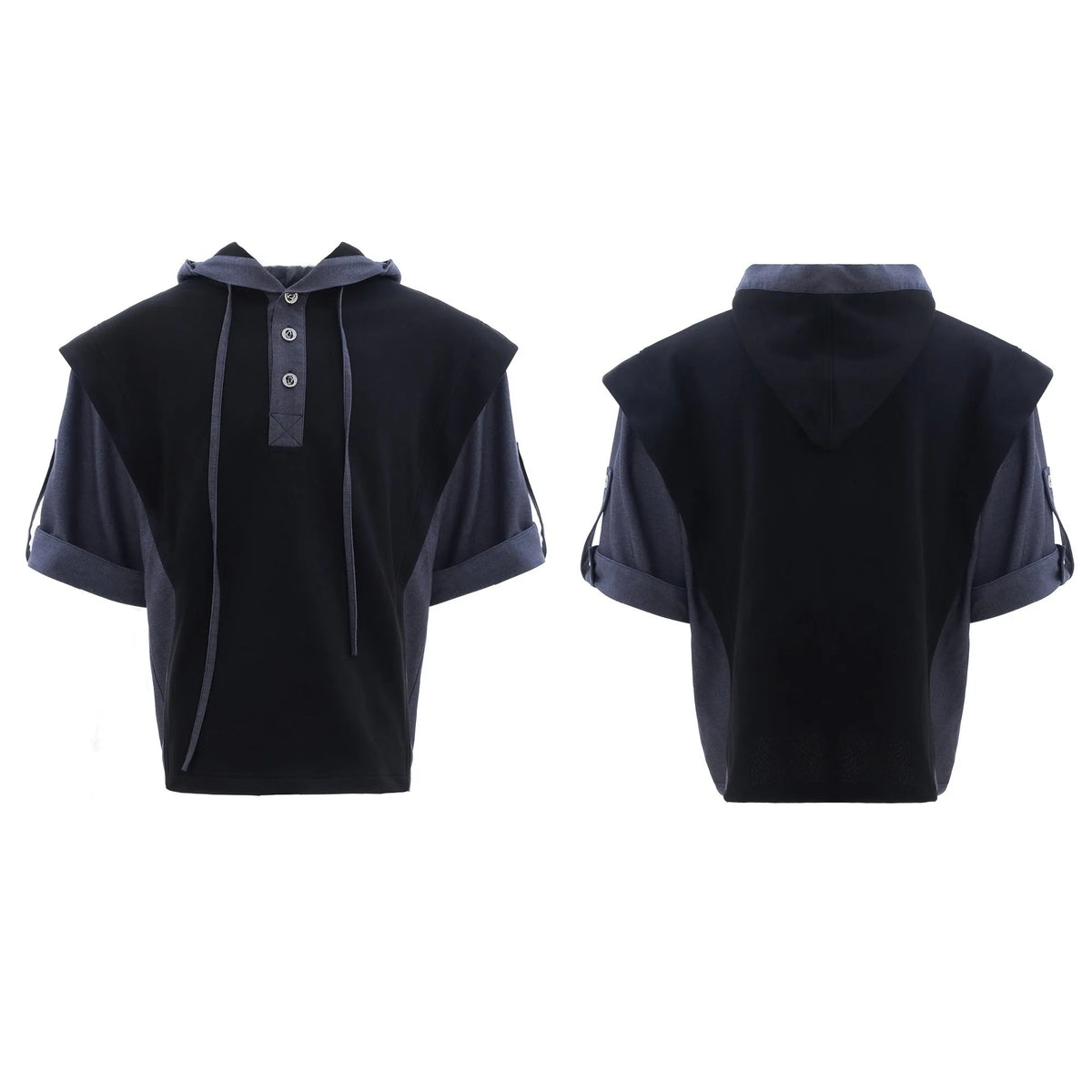 Men's black hooded sports leisure suit with three-dimensional stitching on jacket and trousers
