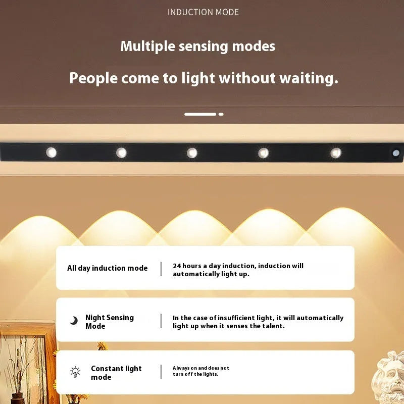 Black smart cat's eye infrared sensor light strip, rechargeable, three light colours, for wine cabinet, hallway, corrugated cabinet