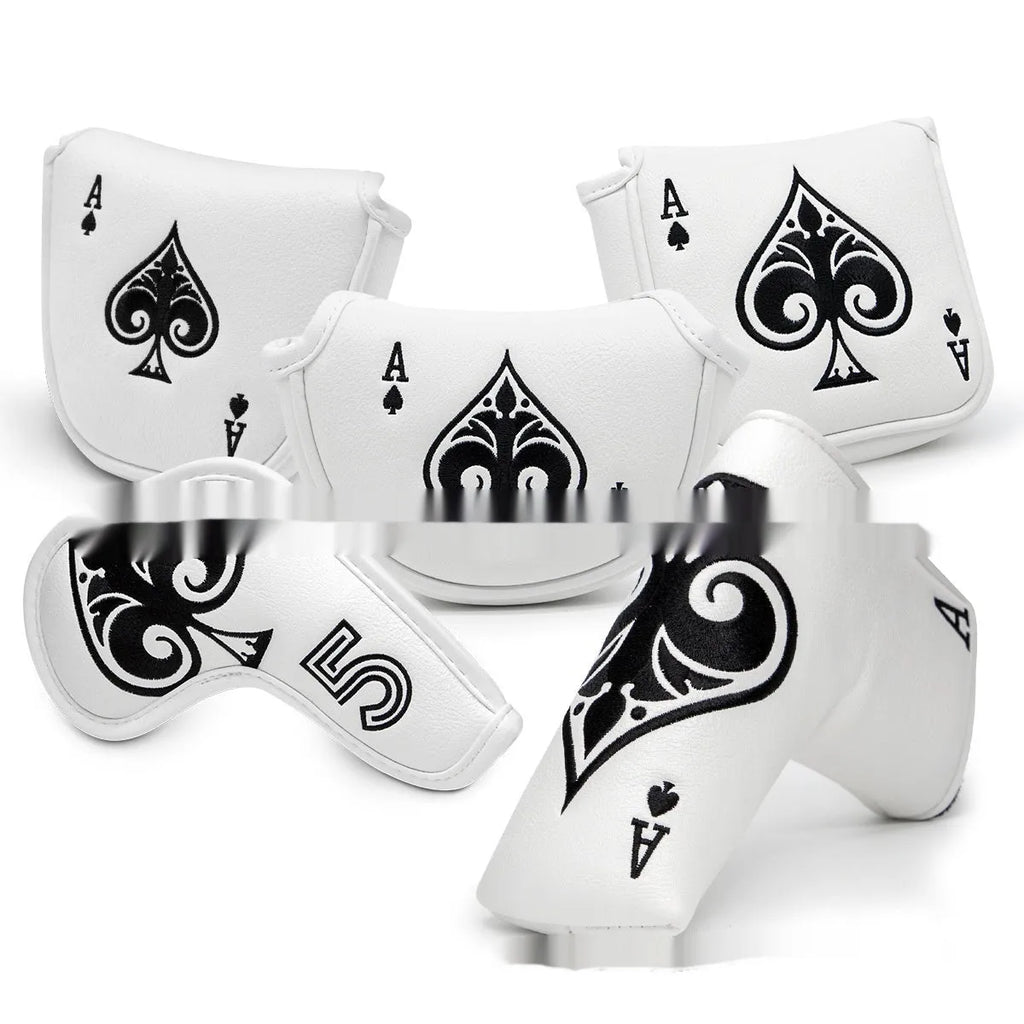 Flexible PU golf putter sleeve cover for club head protection, shown in one of three available colour options.