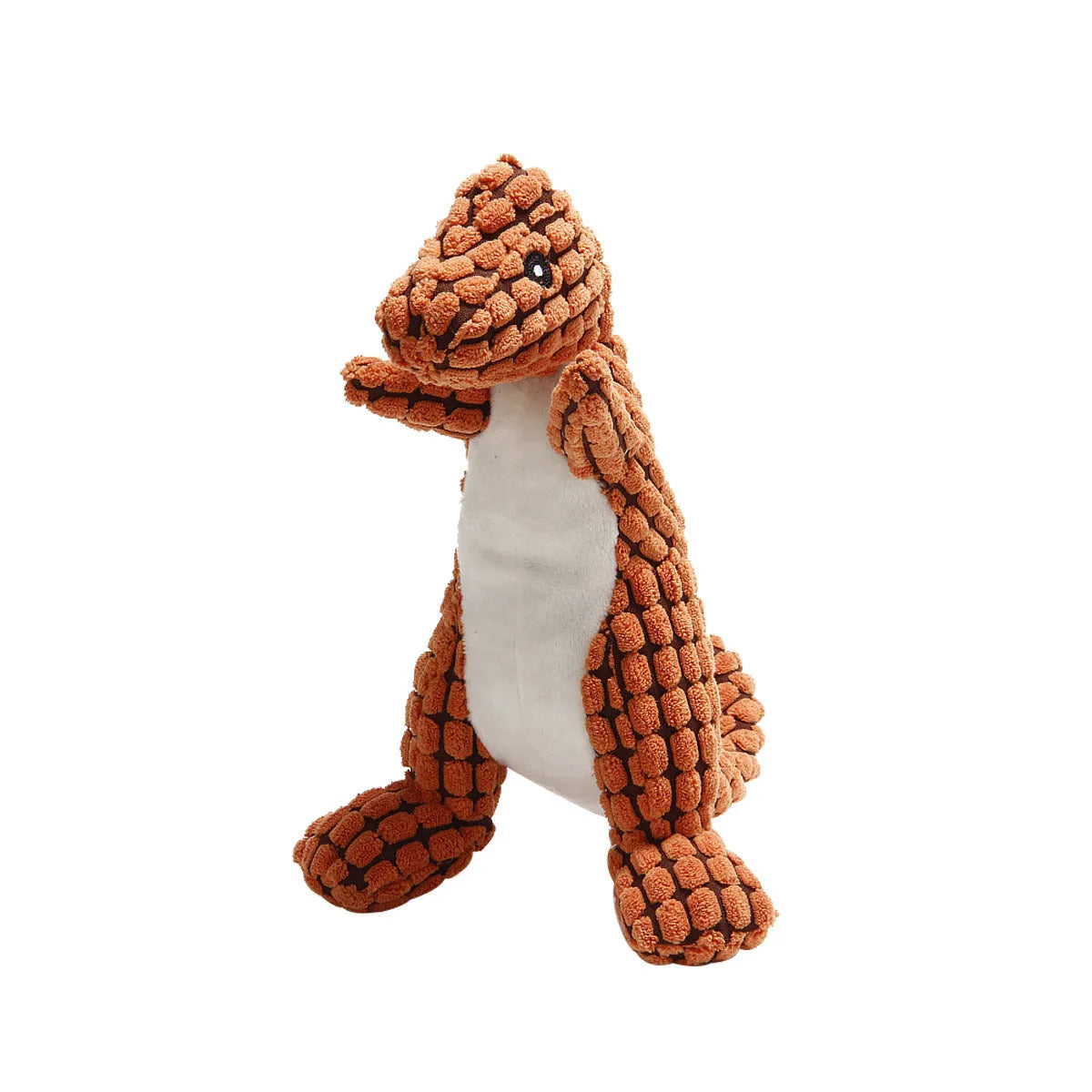 Set of four grey, green, and orange dog toys with sound features for chewing and training