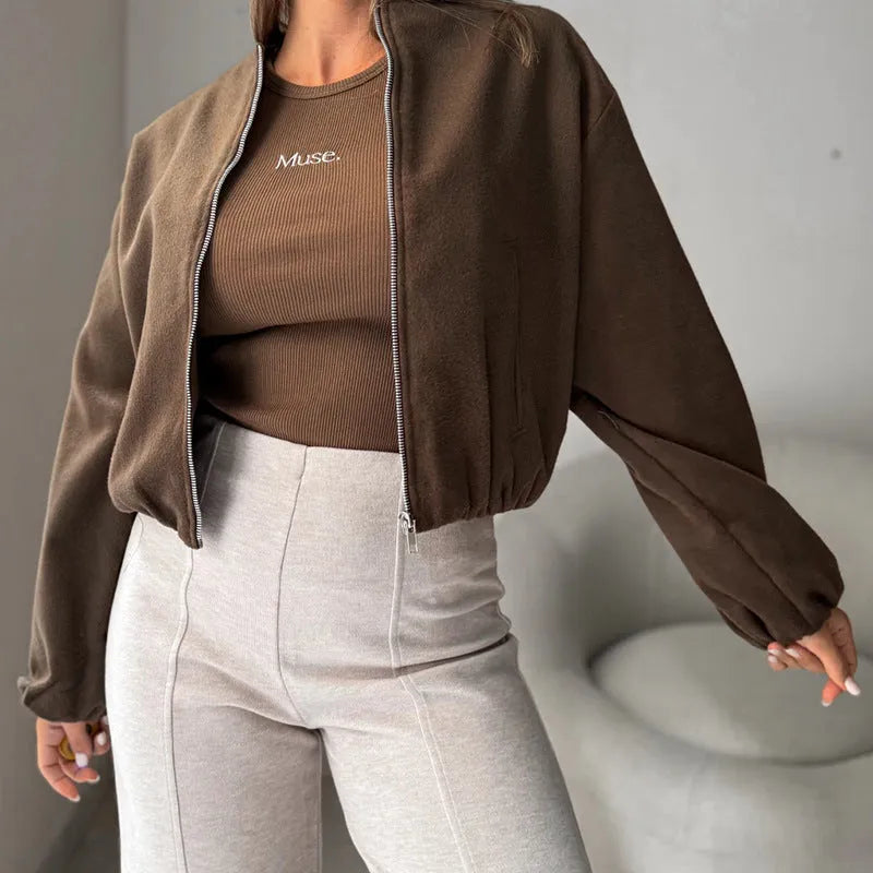Women's off-shoulder short coat with lantern sleeves in milky white colour