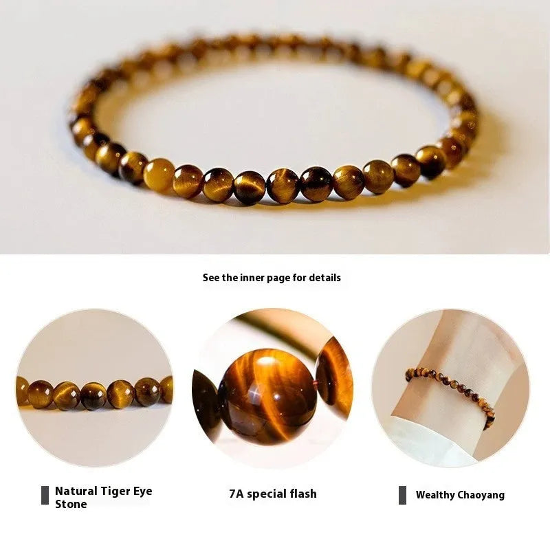 Handmade Tigereye stone bracelet with geometric round beads in New Chinese style.