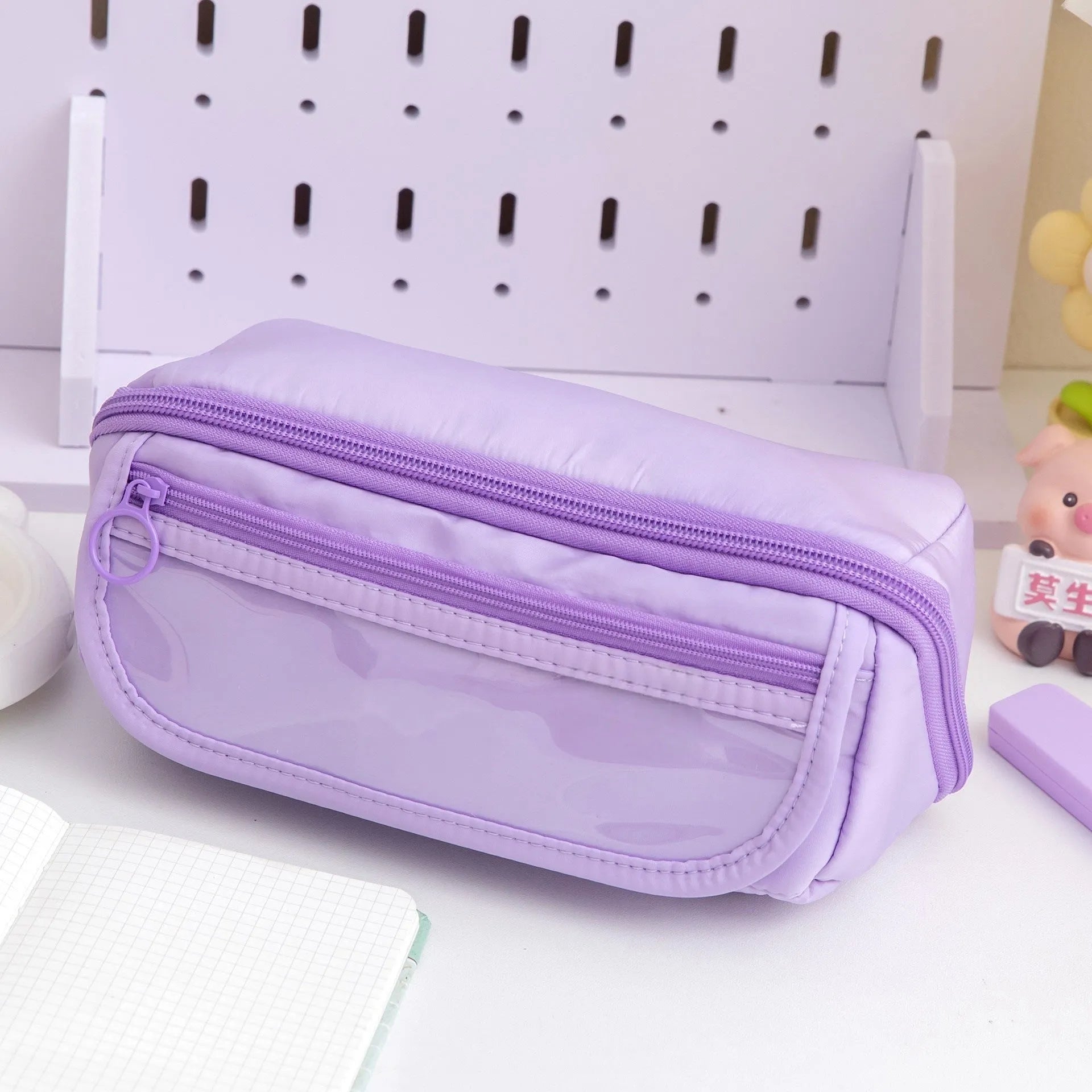Korean-style canvas pencil case with ten-layer flip design in multiple colour options