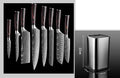 Chef knife with laser Damascus pattern on 7CR17 steel blade and colour steel handle.