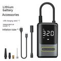 Handheld wireless digital car air pump with display screen, lithium battery power and multiple air nozzles