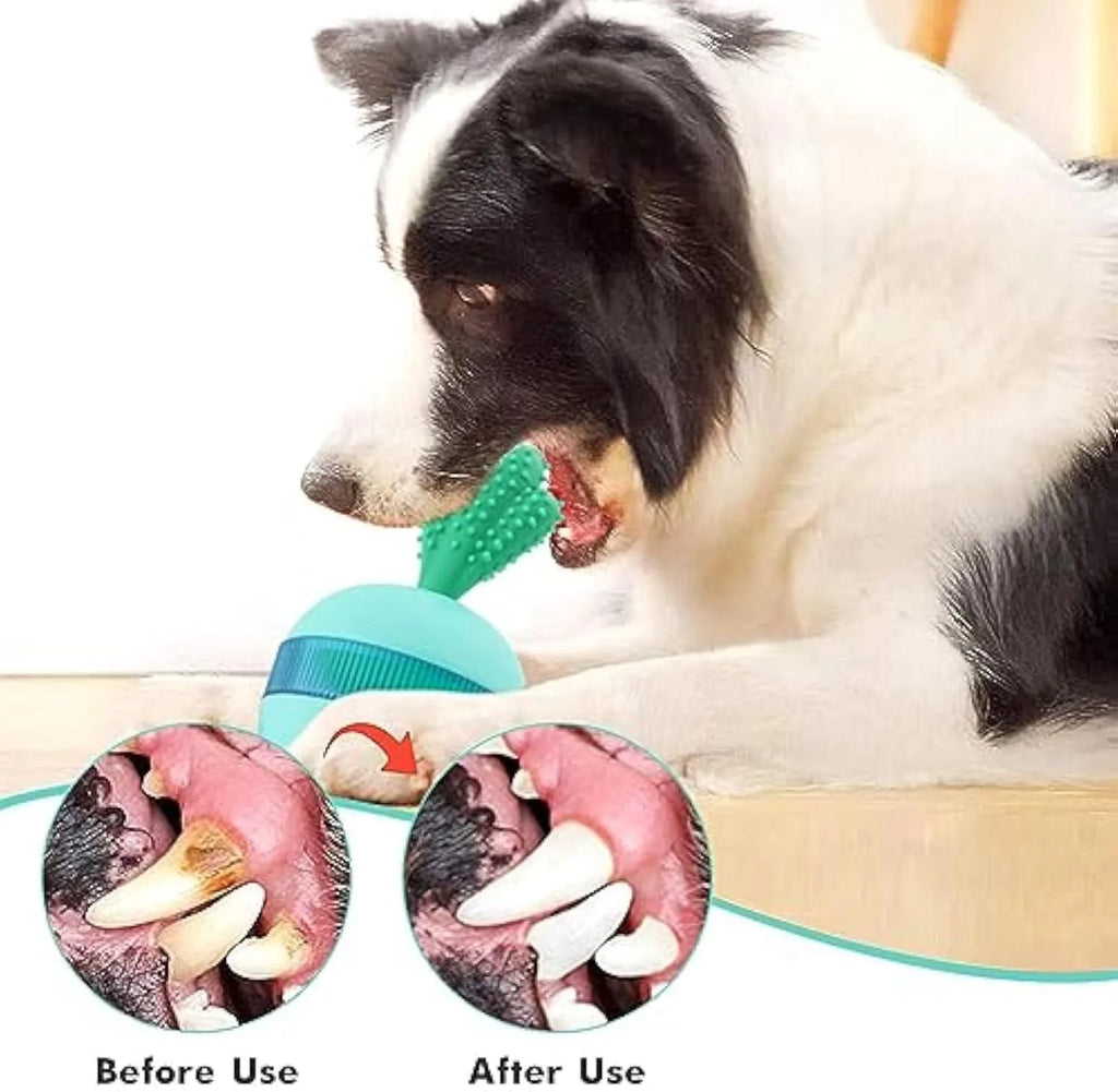 Blue or green durable rubber interactive dog puzzle toy ball with treat dispensing holes for medium and large dogs