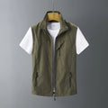 Men's slim-fit hooded vest waistcoat in rabbit fur fabric, shown in army green colour.
