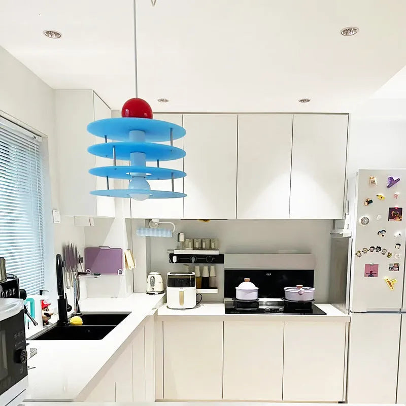 PH5 restaurant chandelier with personalised macaron design and adjustable frosted lighting.