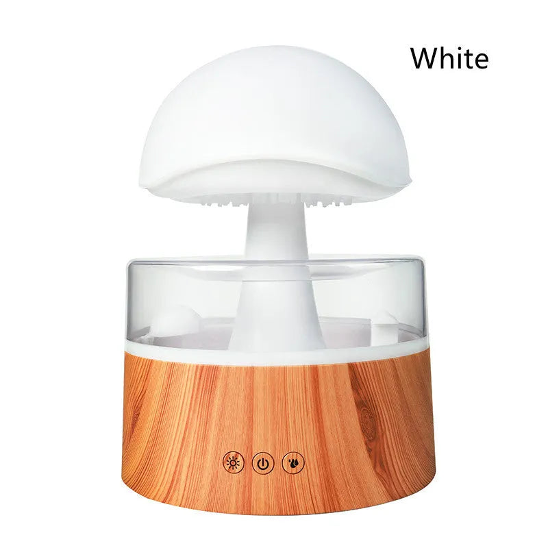 White cloud-shaped humidifier with raindrop simulation and seven-colour lighting, 500ml capacity