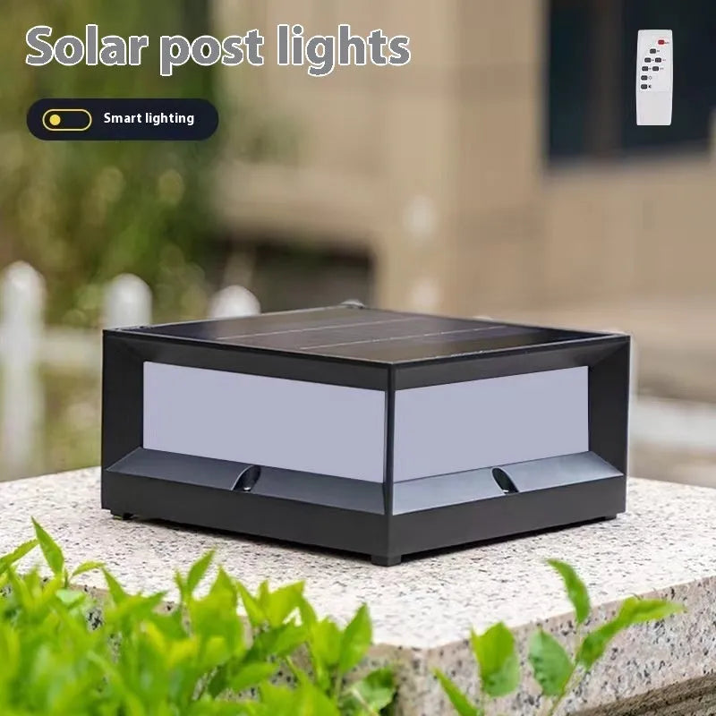 Solar-powered aluminium outdoor LED column light for mounting on doors or walls.