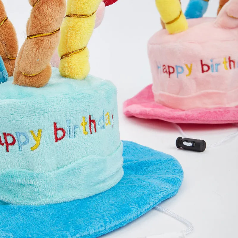 Blue dog birthday party hat for toy breeds measuring 21cm wide by 15cm deep