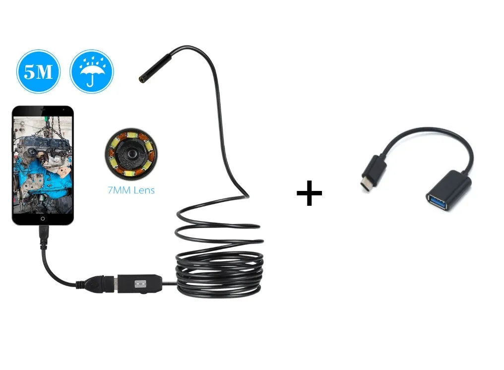OWSOO 7mm USB endoscope camera with 5M waterproof snake tube and 6 adjustable LEDs for Android inspection