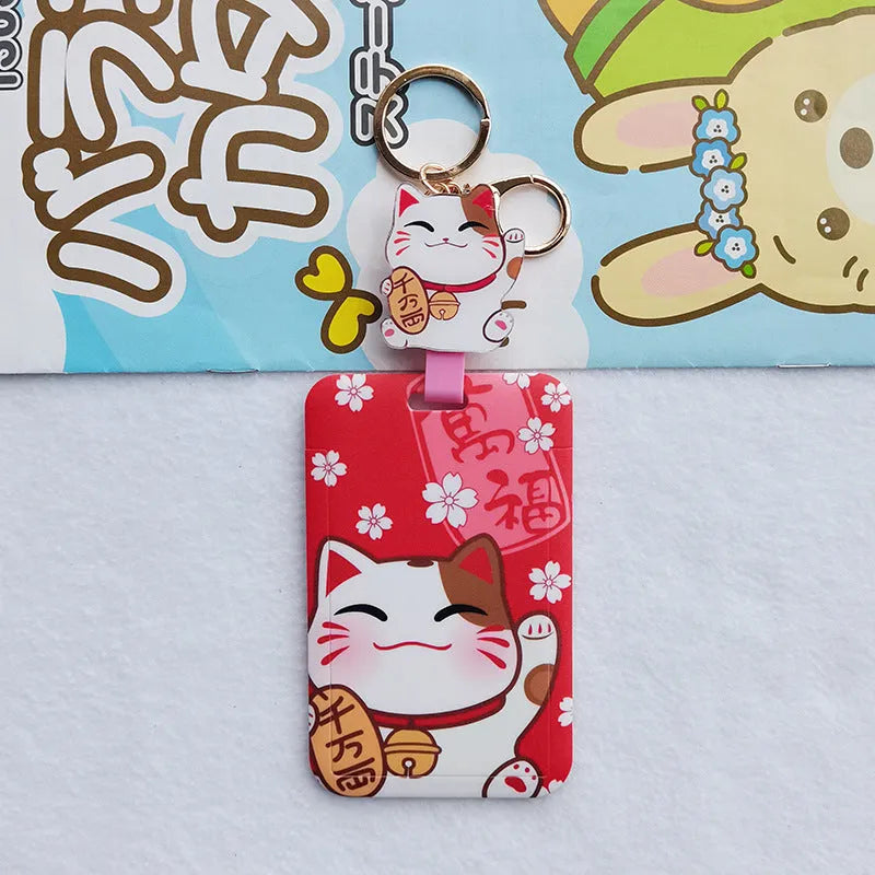 Cartoon lucky cat plastic card sleeve with hanging ferrule pendant for certificates.