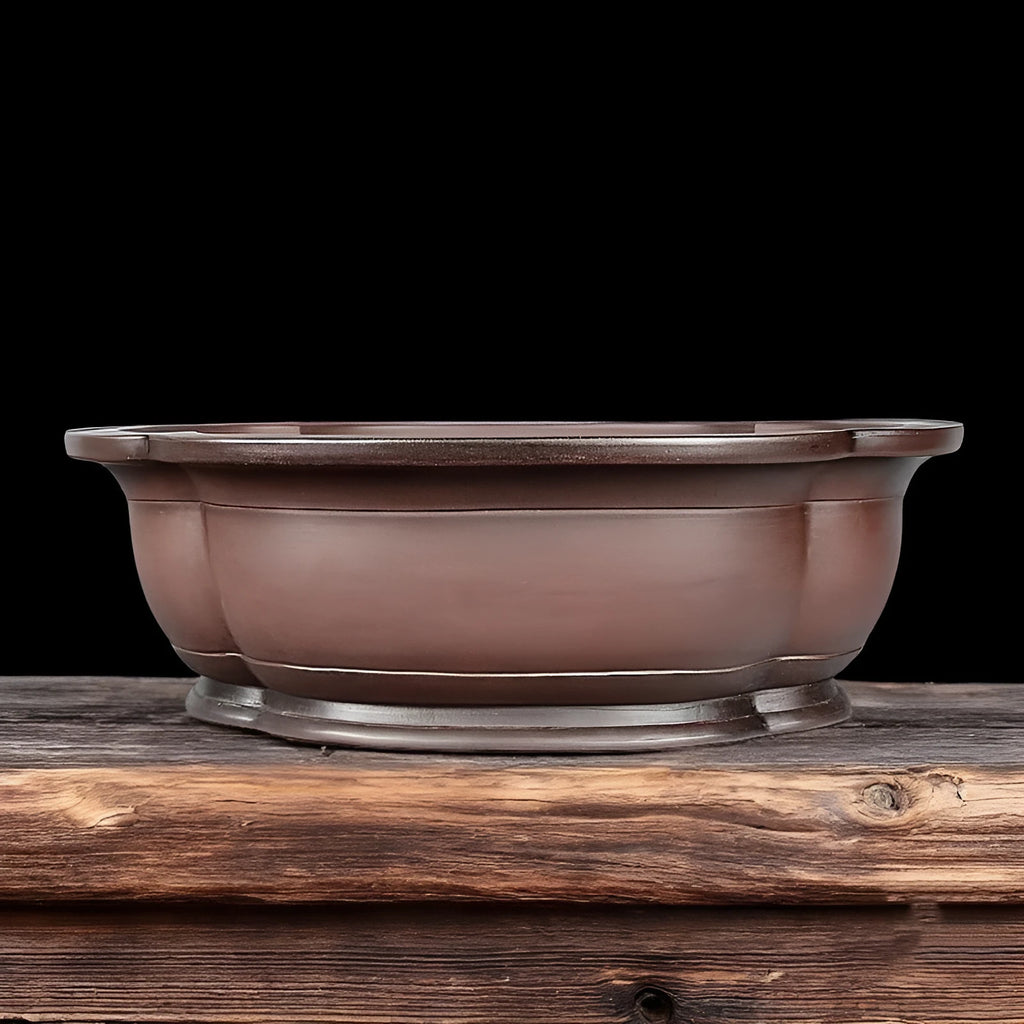 Large handmade purple clay flowerpot in antique crabapple shape, 74x61x23cm, Chinese style