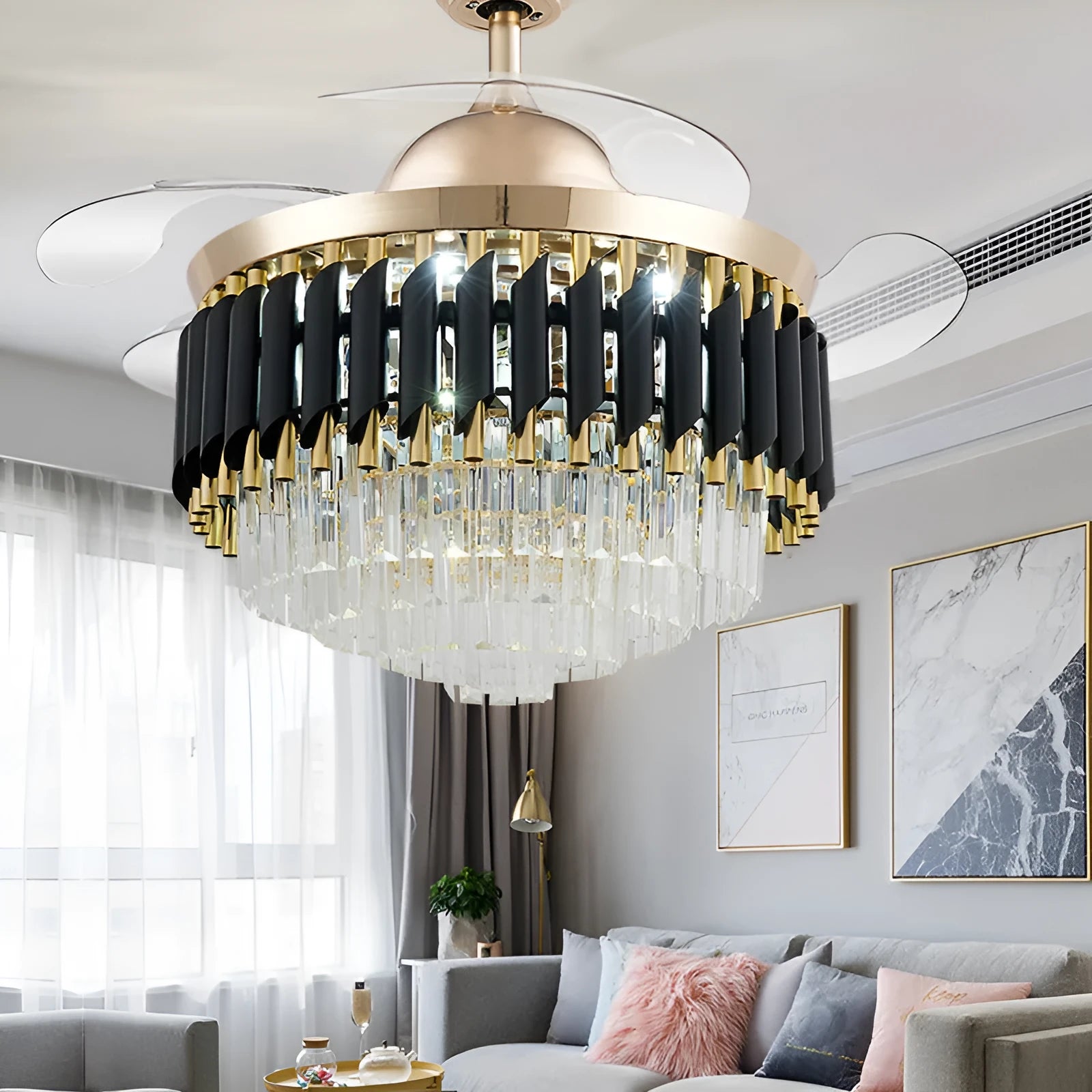 Crystal chandelier design ceiling fan light with LED lighting and remote control