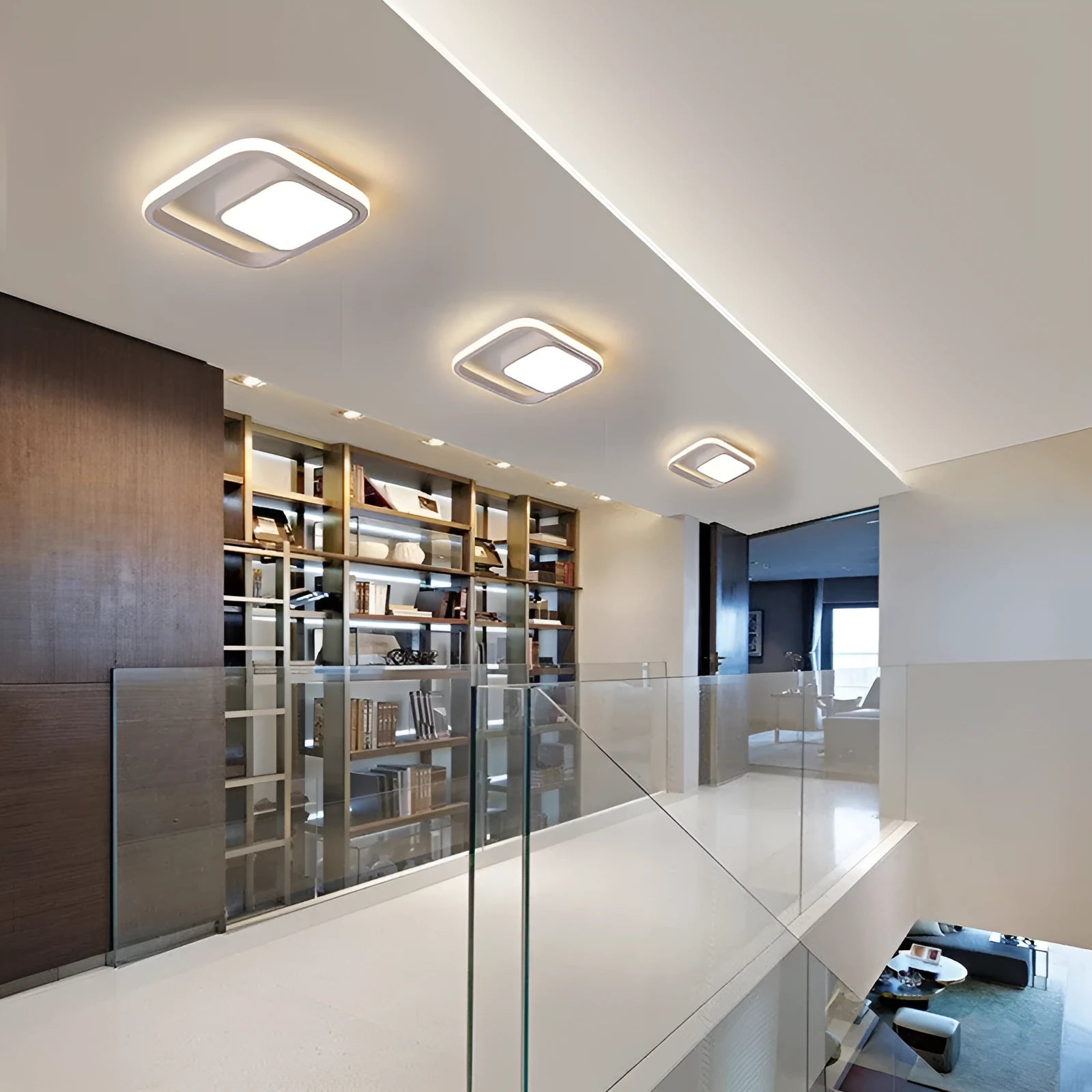 Commercial corridor aisle LED ceiling light in black double semicircle design with remote control