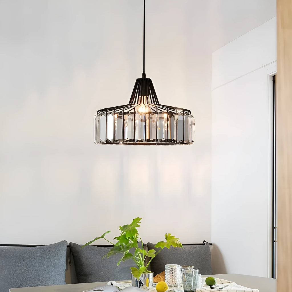 Crystal chandelier bedside lamp with iron framework and adjustable LED lighting in black finish