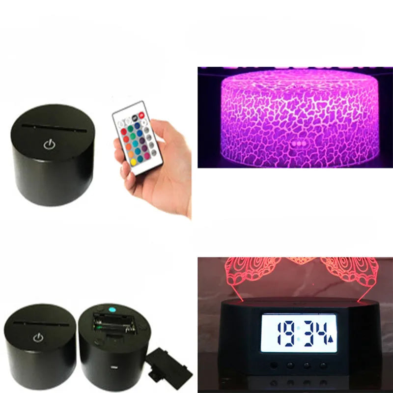 Shark shaped 3D table lamp with acrylic light plate and ABS base showing touch controls and remote