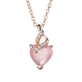 Heart-shaped pink crystal pendant necklace with rose gold cross chain for women