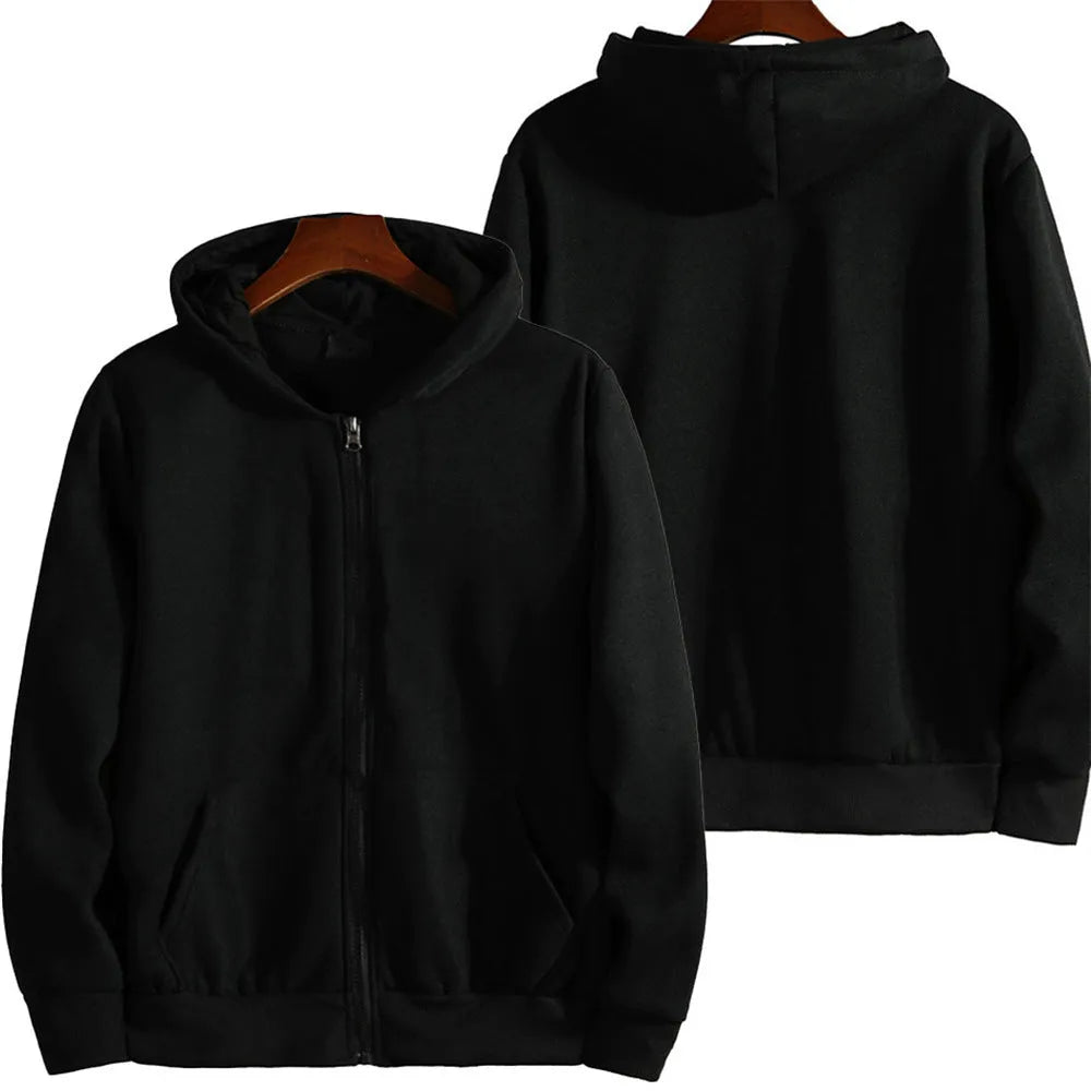 Men's loose-fit zip-up sports jacket in solid colour with polyester-spandex fabric
