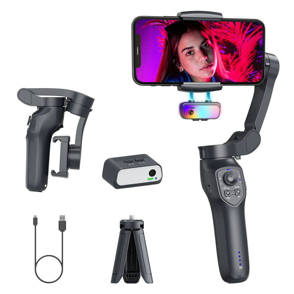 RK series folding handheld gimbal stabiliser in gun colour with USB charging port