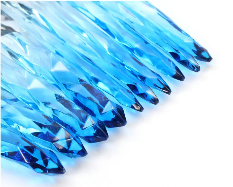 Set of 10 clear crystal handle foundation brushes with artificial fibre bristles in black blue red or yellow