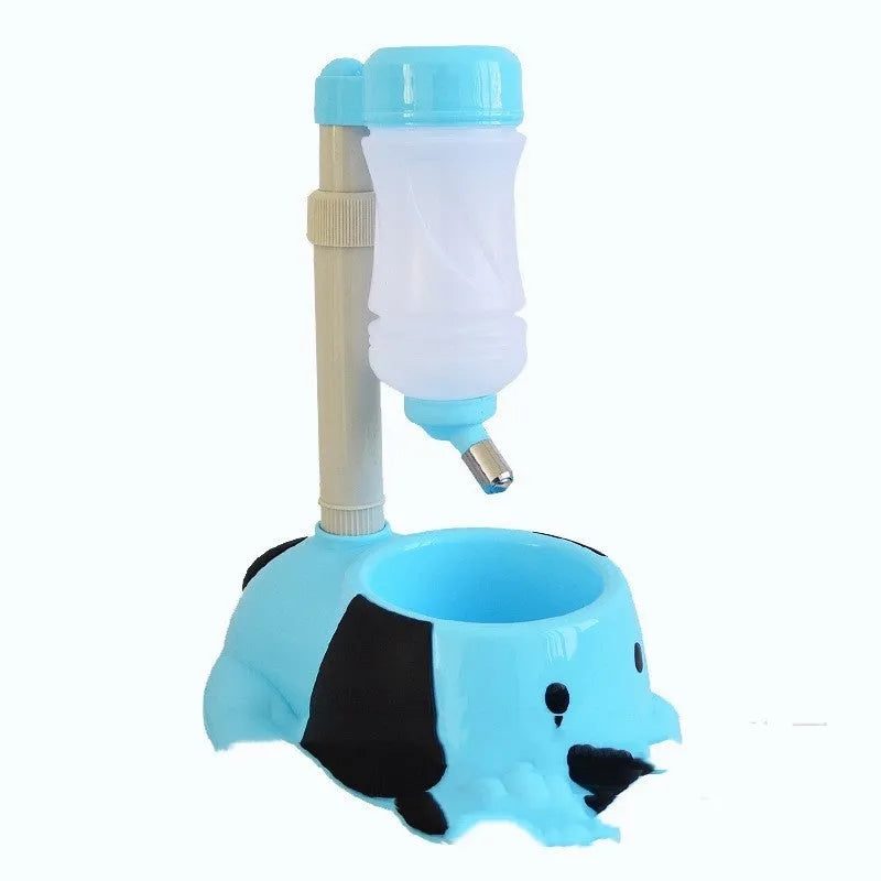 Adjustable plastic pet water dispenser with rod-lift mechanism in blue, pink or yellow colour options