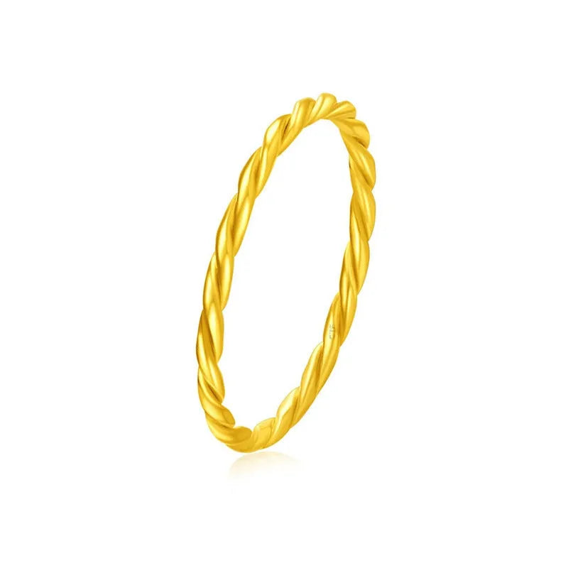 Brass gold plated women's ring showing twist, matte, and glossy style options