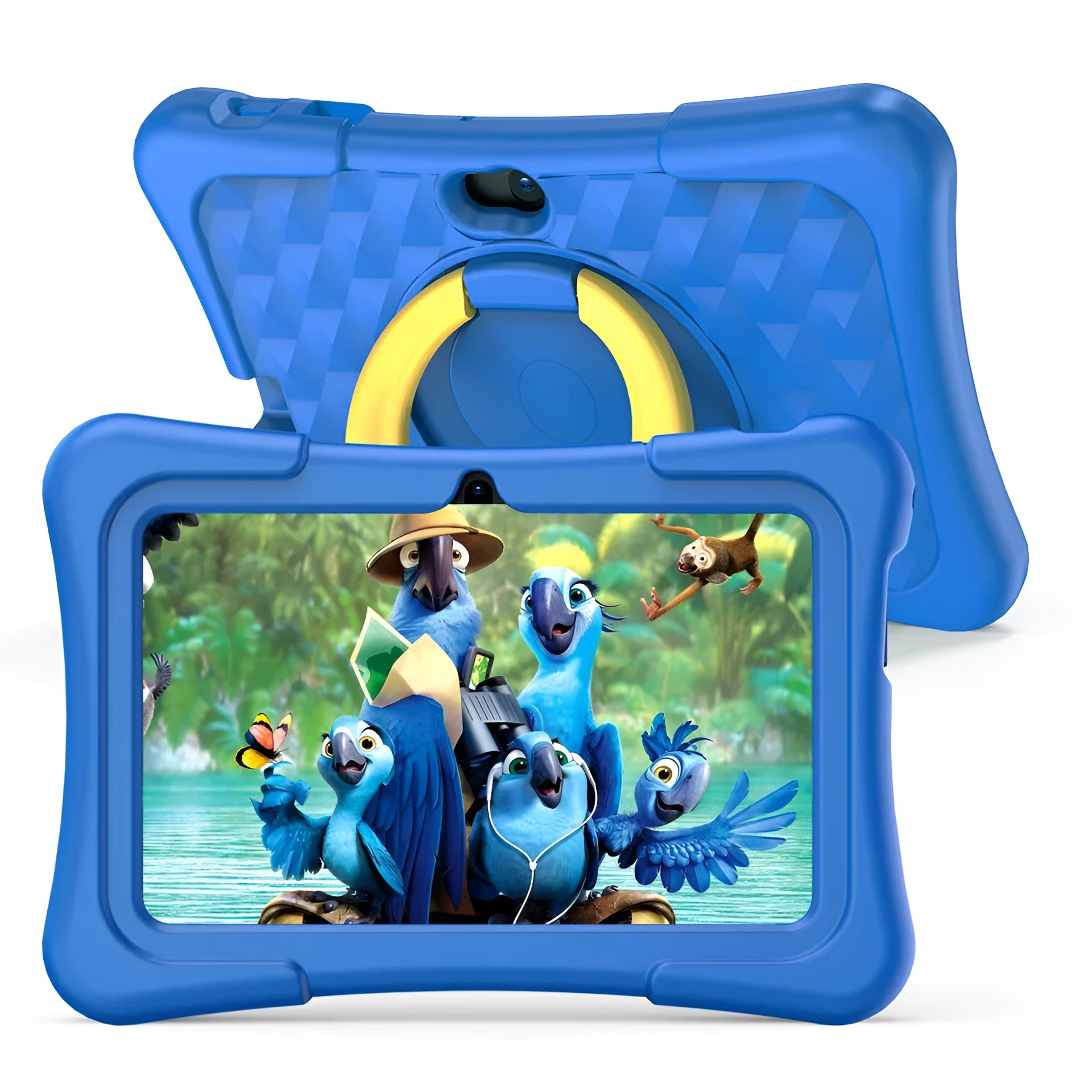 7-inch children's educational tablet with silicone protective cover and rotating handle bracket in pink or blue