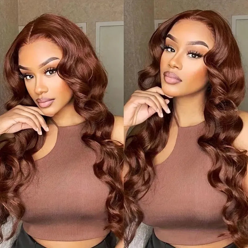 Women's dark brown long curly lace front wig with side bangs made from high temperature fiber