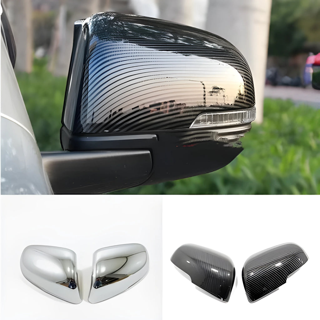 Pair of plastic rearview mirror covers for cars in silver and black finishes