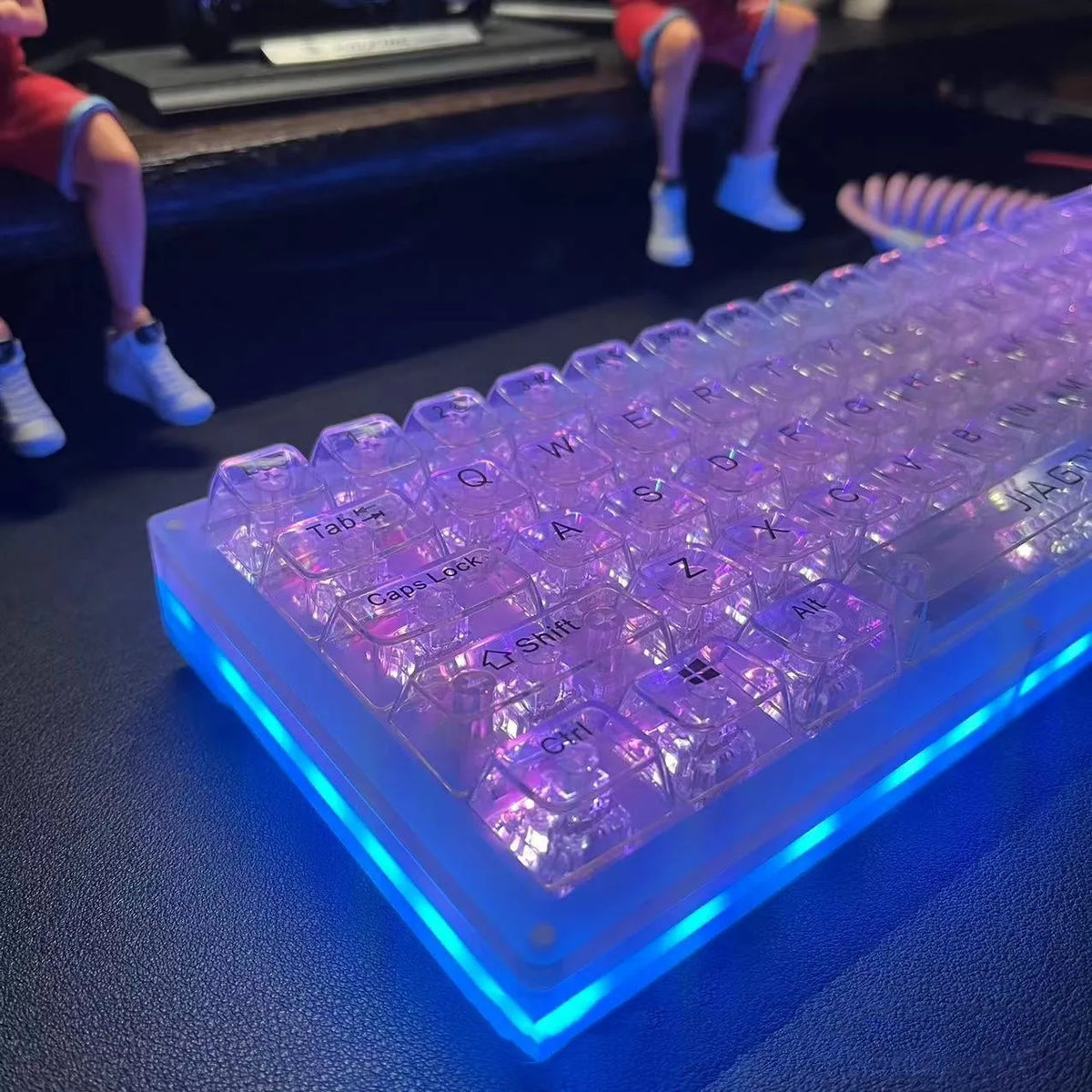 Transparent plastic key cap 132-key set for keyboard replacement with UK ISO layout compatibility