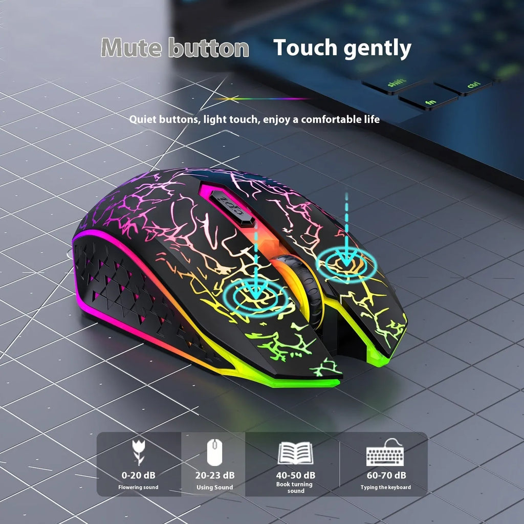 Black and white wireless gaming mouse with RGB lighting on mouse wheel