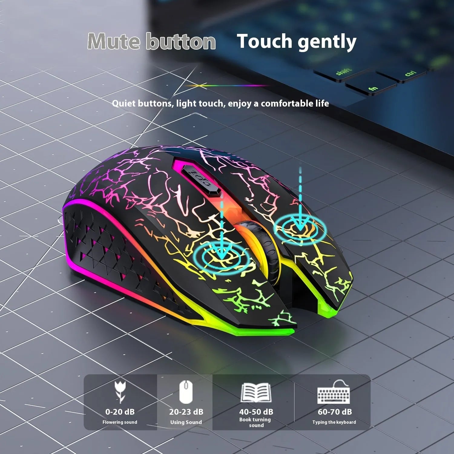 Black and white wireless gaming mouse with RGB lighting on mouse wheel