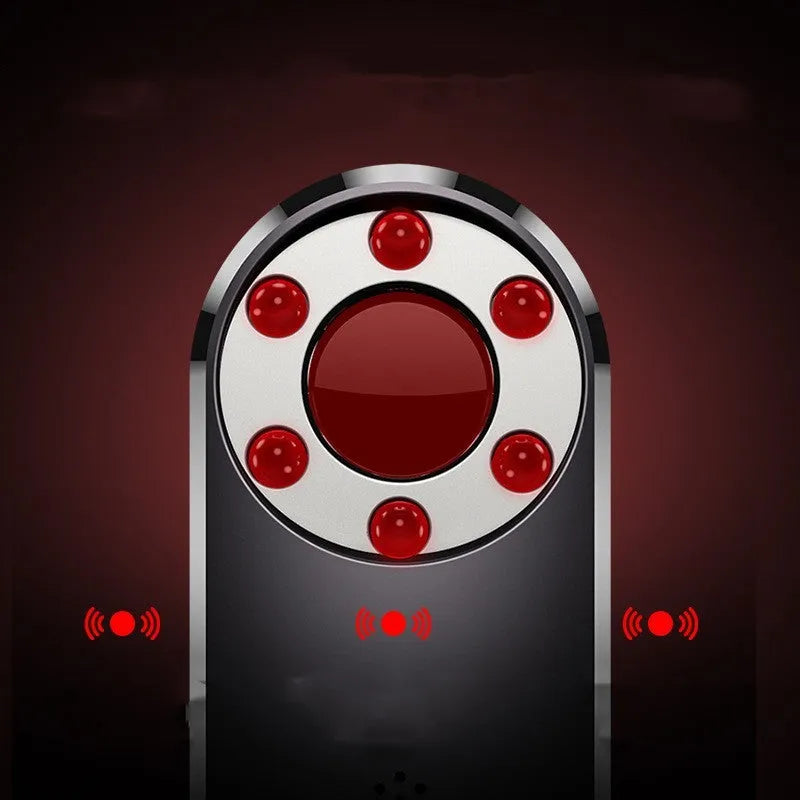 Portable infrared anti-spy detector device showing compact design with dimensions 91mm by 37mm by 13mm