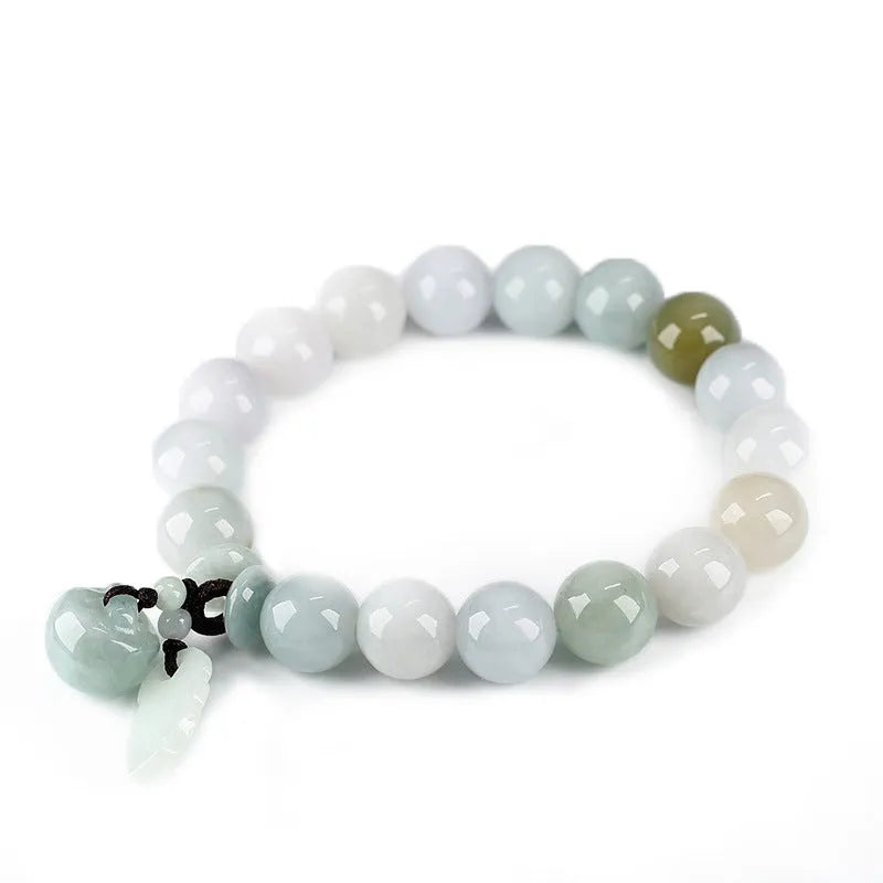 Natural emerald jade hanging bracelet with geometric design and Maitreya Buddha elements