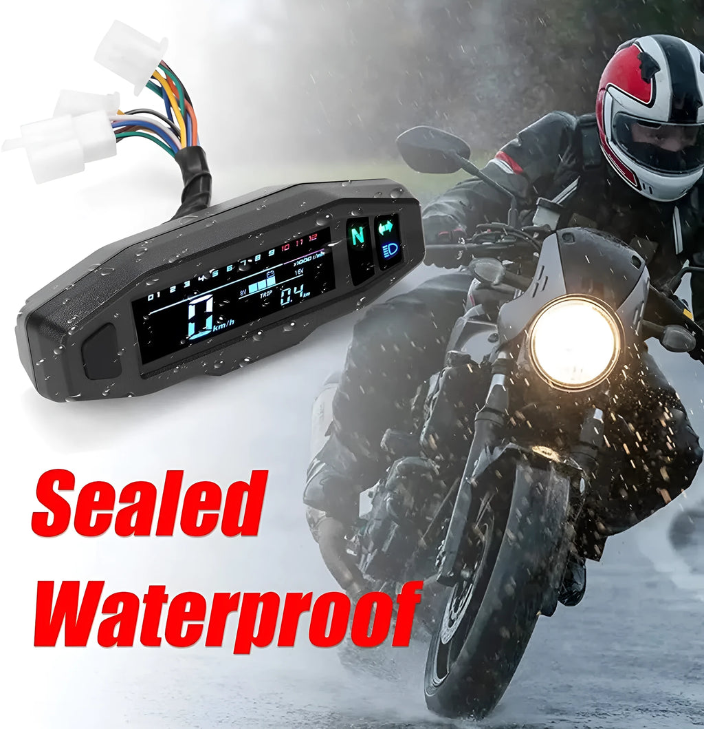 Black motorcycle mini LCD speedometer with adjustable oil gauge and 4.1-inch digital display