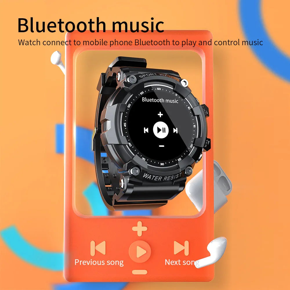 Black smart sports watch with round colour screen showing heart rate display on TPU strap