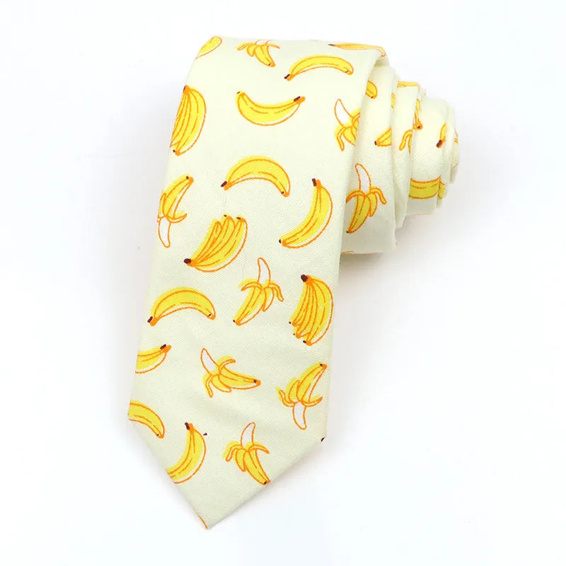 Korean style narrow cotton bow tie with cartoon print pattern in casual men's accessory