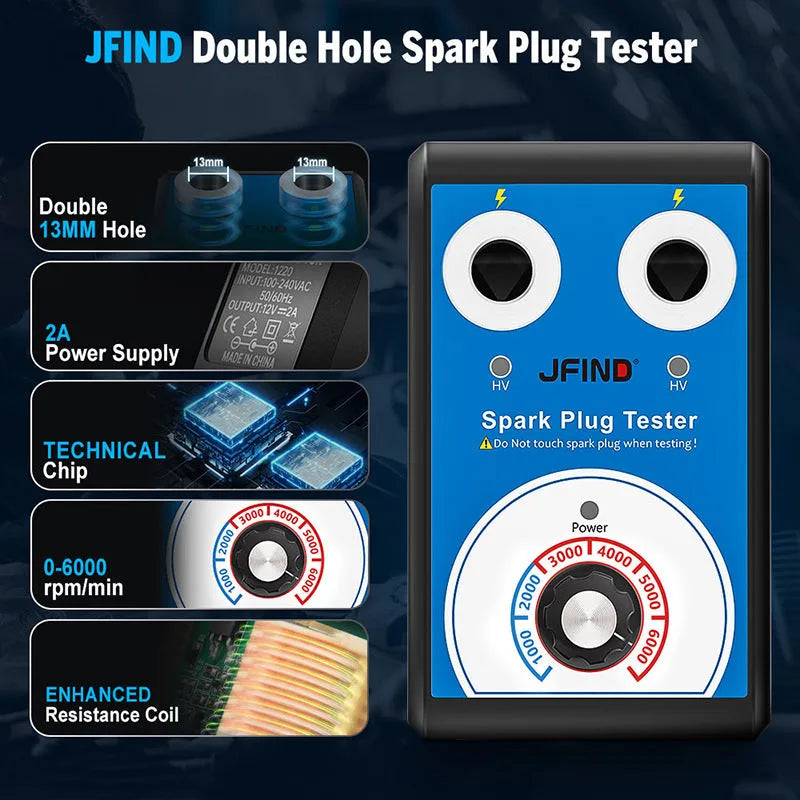 Car double hole spark plug tester ignition detector with European and American standard formats