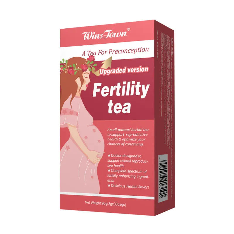 Box of fertility herbal tea containing 330 infusion bags in three separate packs.