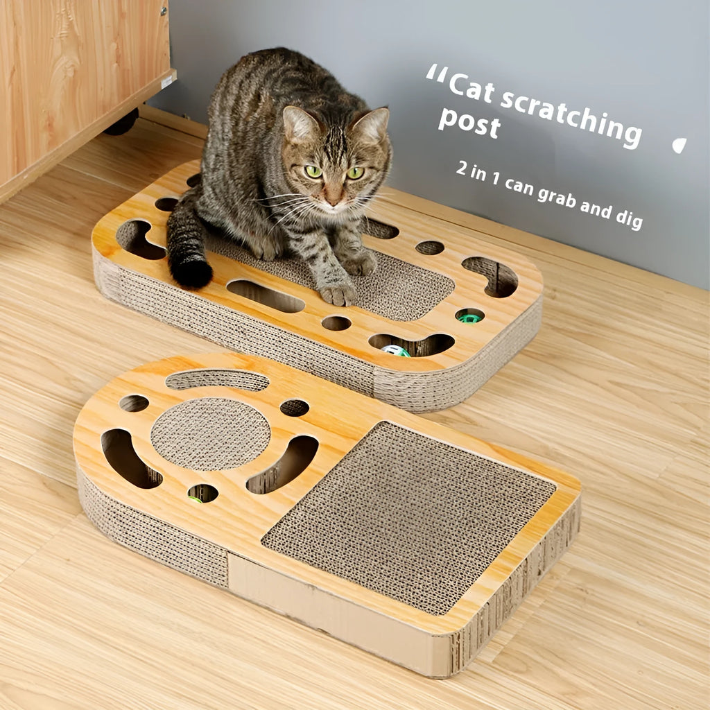 Cat scratch board with ball toy in corrugated paper design options